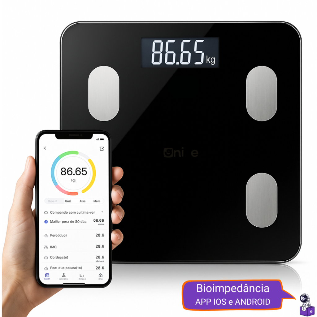Balança Bioimpedância Profissional Digital Até 180kg via Bluethooth IOS e Android