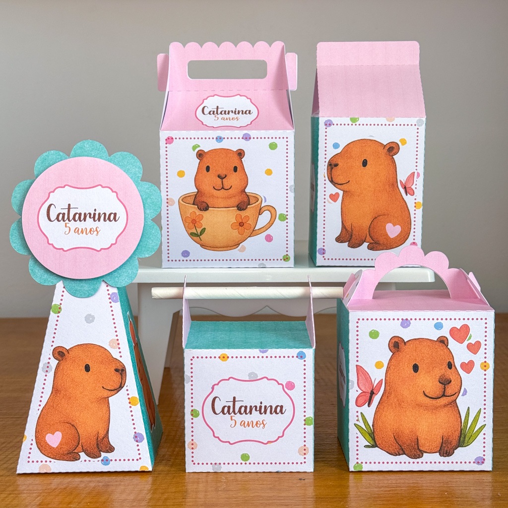 PEGUE E MONTE Personalizados CAPIVARA CUTE - Caixinhas para decoração - Lembrancinhas - Mimos - Aniversário