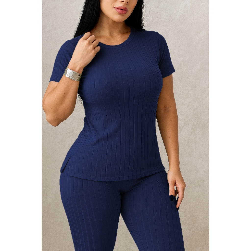 Conjunto Feminino Canelado Calça e Blusa Malha Com Elastano Premium Plus Size  Academia Tampa Bumbum em Oferta na Shopee