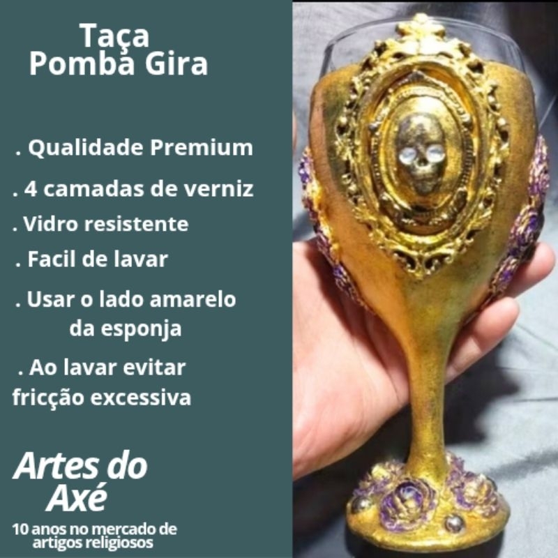 Taça Pomba Gira Rosa Caveira Decorada Umbanda e Candomblé
