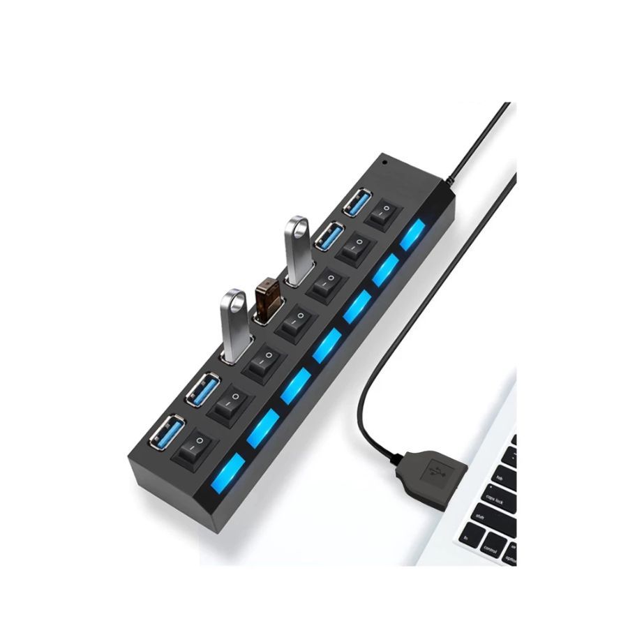 Hub USB com /7 Entradas USB 2.0 de Alta Velocidade com Botão Liga/Desliga