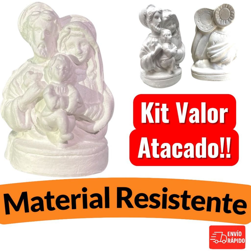 kit com 5 Mini Sagrada Familia Gesso Cru 7cm Lembrança Casamento Batizado Comunhao Artigo Religioso