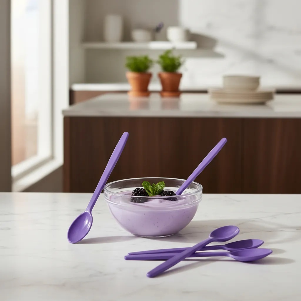 500 Colher De Açai Sorvete Sobremesa Bolo Festa Cabo Longo Roxa 18cm em Oferta na Shopee