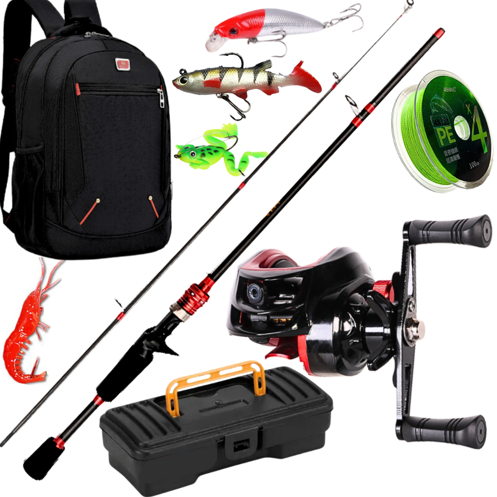 Carretilha de Pesca Anticabeleira Mão Direita Esquerda Vara Carbono Mochila Isca Artificial Praia