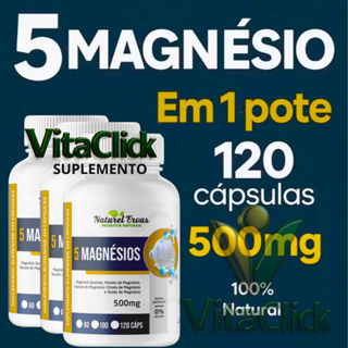 5 Magnésios 120 cápsulas de 500mg (magnésio Quelato, Malato, Turato, Citrato e Óxido em Oferta na Shopee
