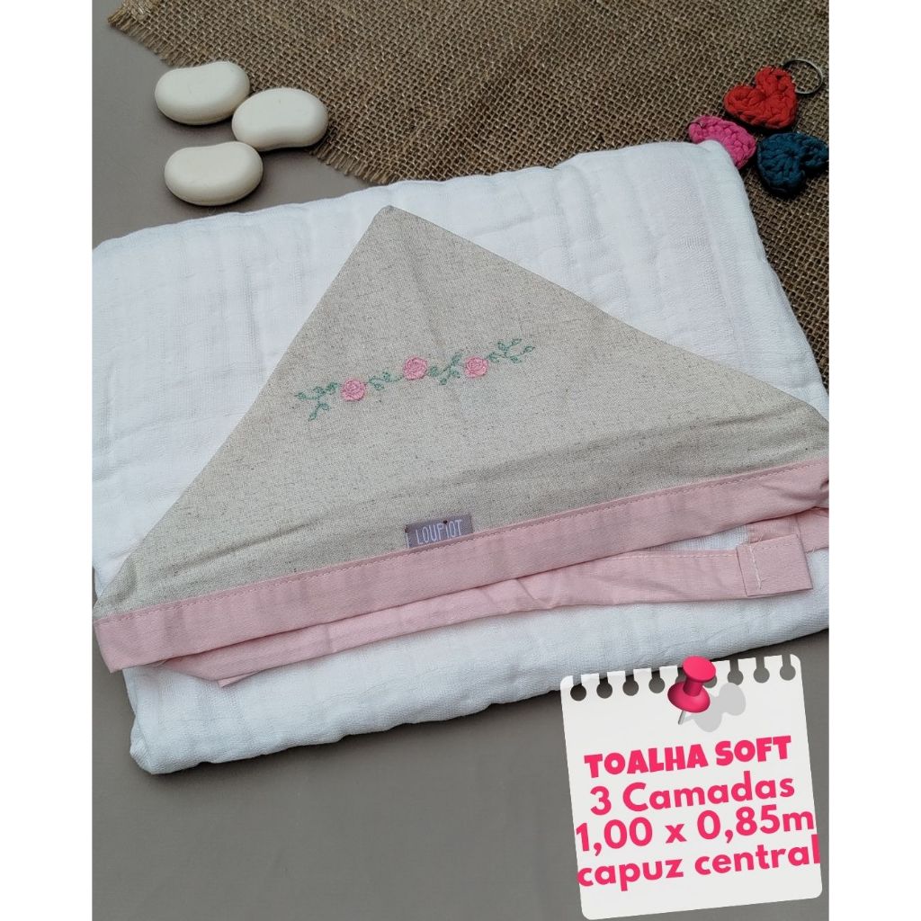 Toalhão de banho Bebê 1,00 x 0,85 soft 3 camadas fralda com capuz central