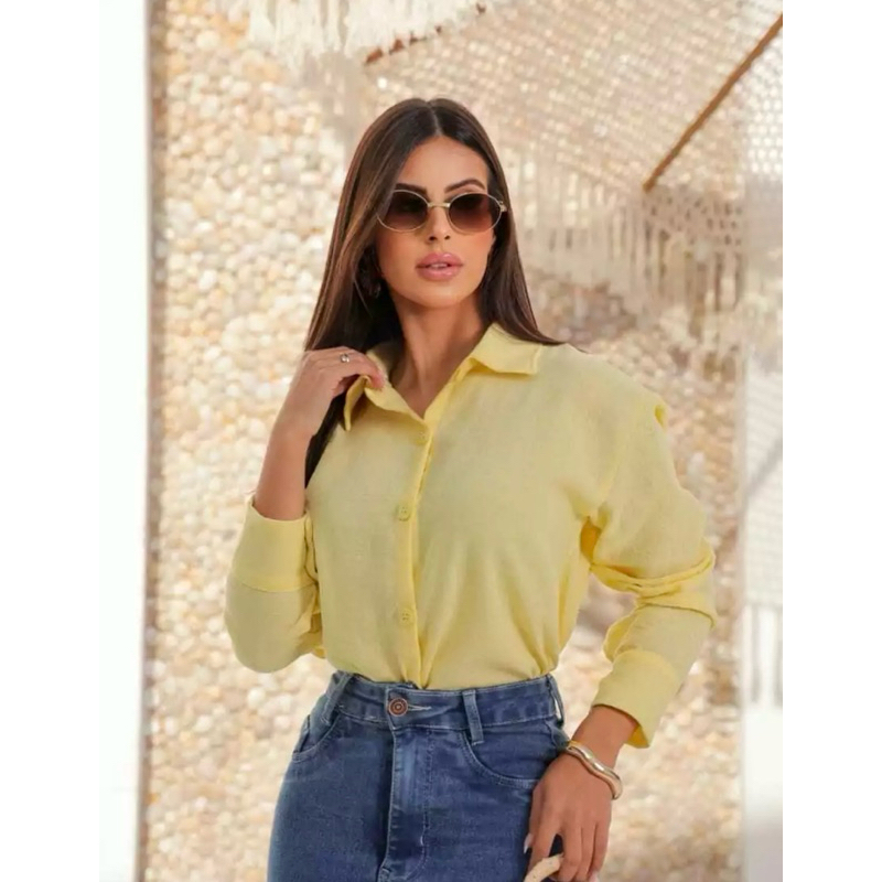 Camisa Social Duna Linho  Feminina – Moda Executiva Casual Elegante