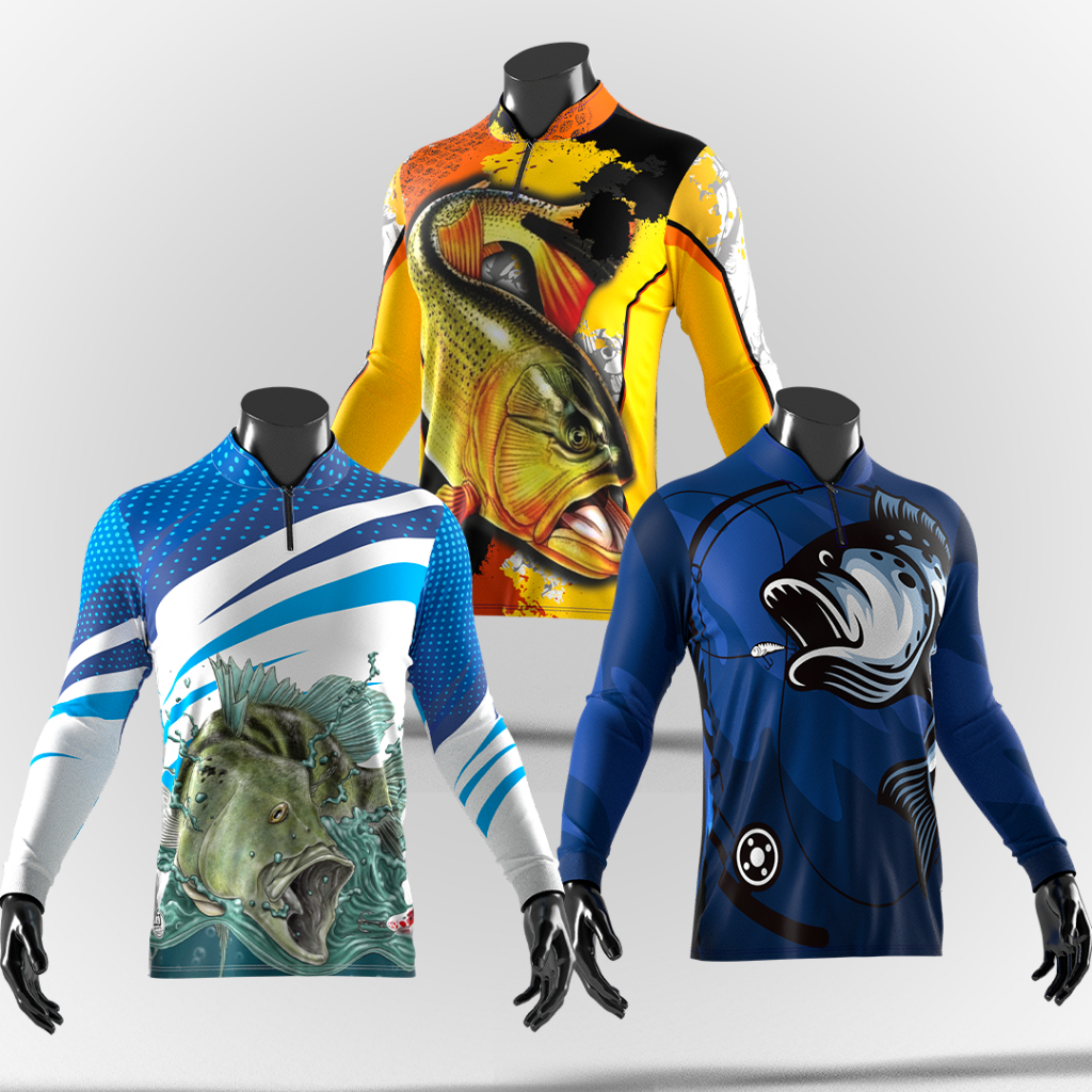 Kit 3 Camisas de Pesca Manga Longa Masculina com Proteção UV50+ Pescaria Tucunaré Black Bass