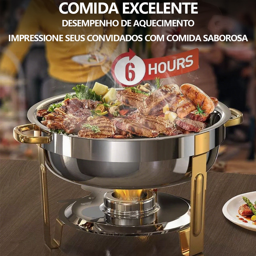 Rechaud Inox Redondo 6 Litros Banho Maria Aquecedor Alimento