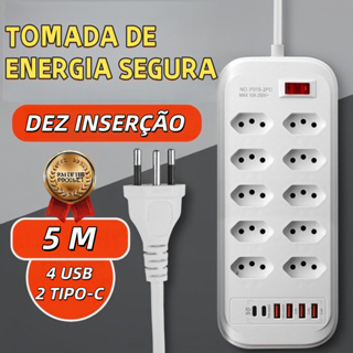 Extensão Elétrica Com Cabo 10 Tomadas Régua 4 USB 2 tipo-c em Oferta na Shopee