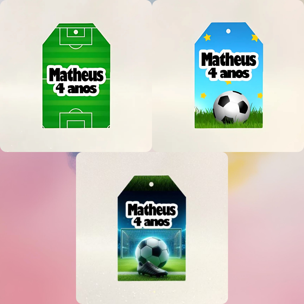 TAG com furo * PERSONALIZADA * para festas * lembrancinhas * sacolinhas * Futebol
