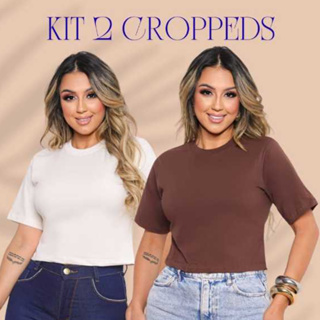 Kit 2 Croppdes Femininos Basicos Blusas Femininas Oversized Elegante Conforto Basico Casual T-shirt em Oferta na Shopee