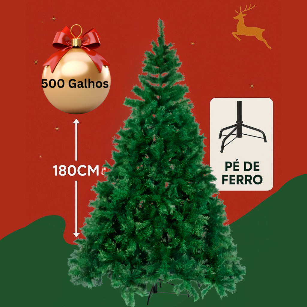 Arvore de Natal Pinheiro Tradicional  1,8m 500 Galhos Ajustável Hastes Flexíveis Decoração...