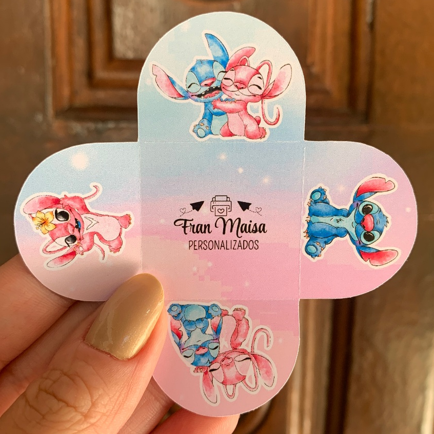 Envio em 24h Forminhas para Doces Stitch e Angel 4 Pétalas Festa Aniversário Personalizadas