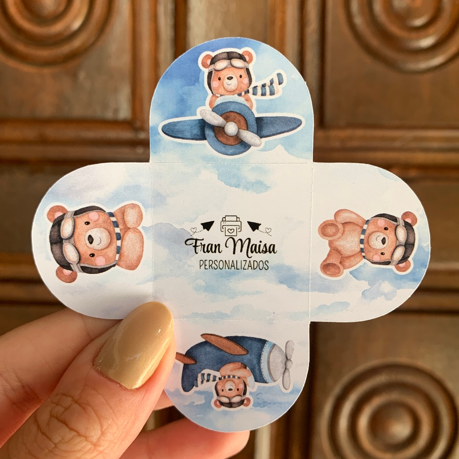 Envio em 24h Forminhas para Doces Ursinho Aviador 4 Pétalas Festa Aniversário Personalizadas