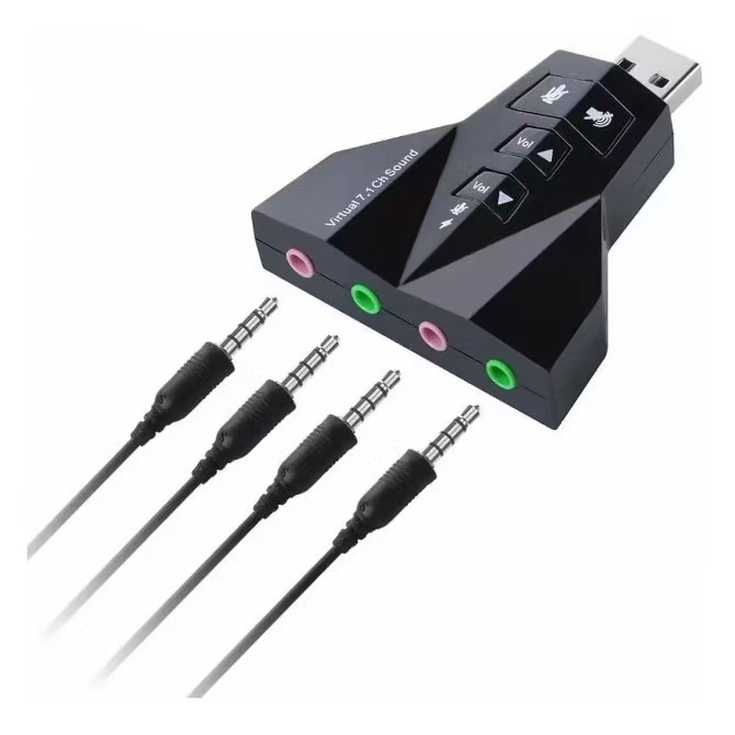 Placa de Som USB 7.1 Adaptador - Compatível com Fone, Microfone e PC/Notebook