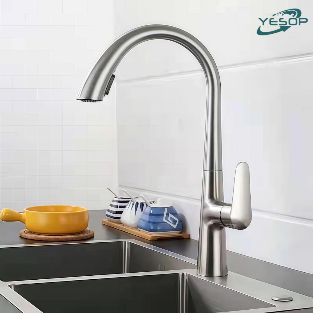 Torneira De Cozinha Bancada Gourmet Extensível Monocomando Cor Prata Escovada YESOP em Oferta na Shopee