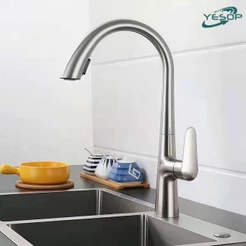Torneira De Cozinha Bancada Gourmet Extensível Monocomando Cor Prata Escovada YESOP