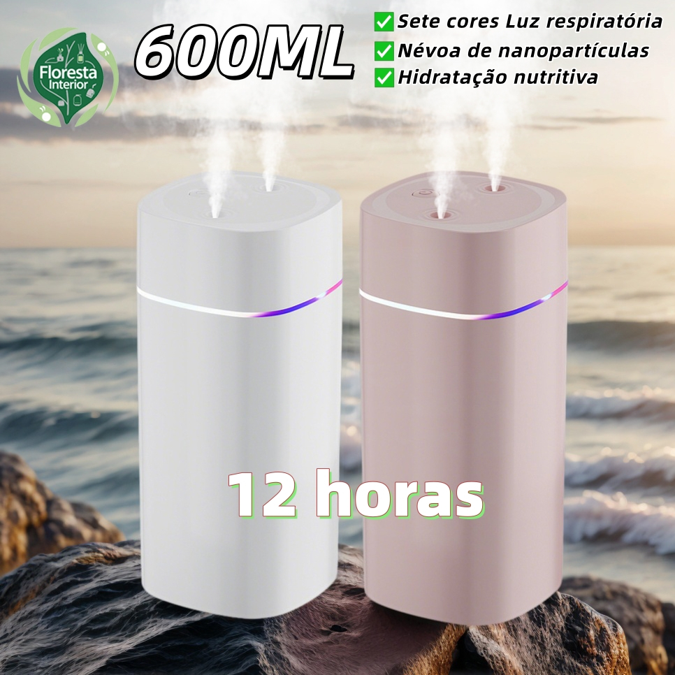 Umidificador De Ar Grande 12 Horas Com 2 Saídas De Ar E Led 3 Em 1 Multifuncional 600ml Para Quarto
