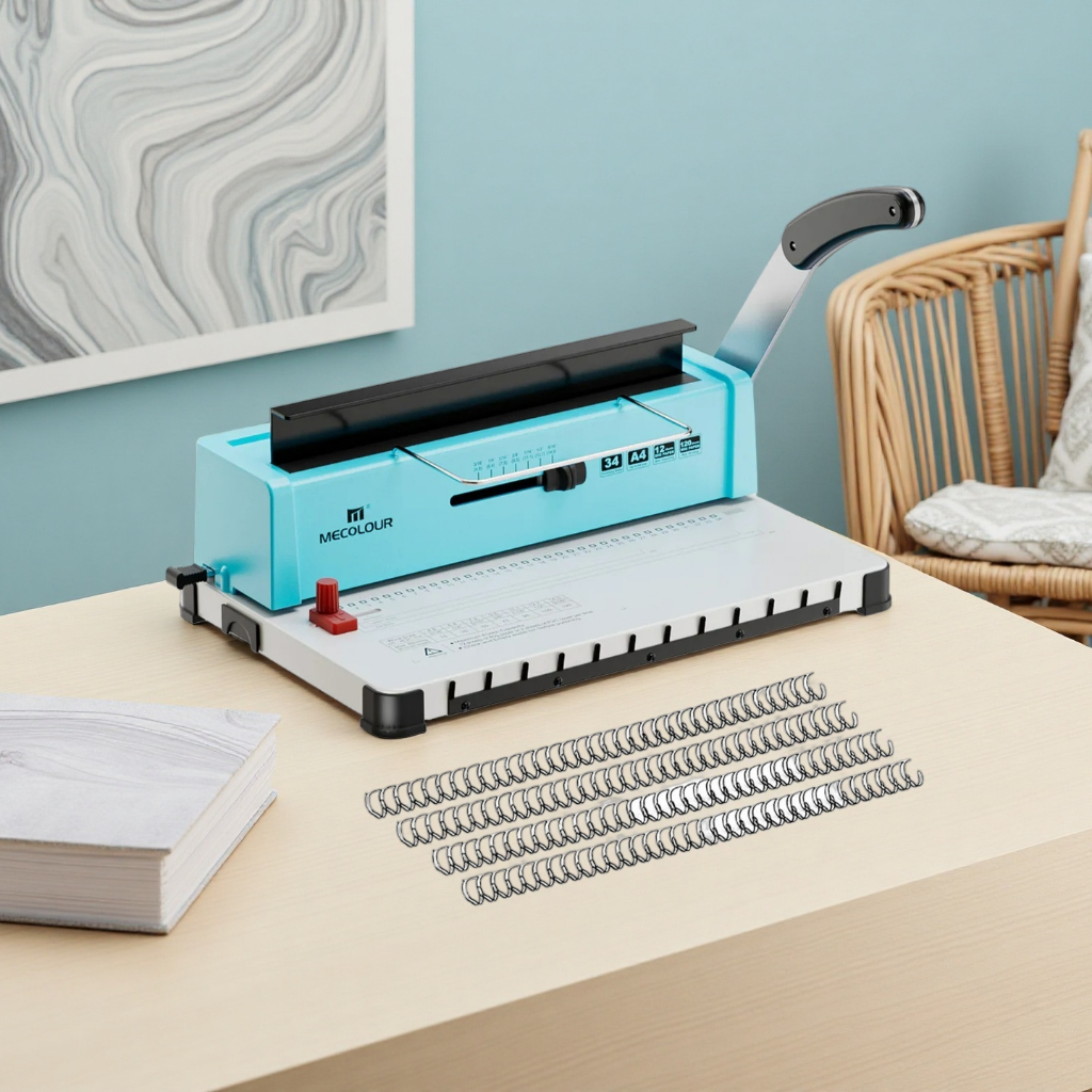 Kit Encadernadora 3x1 Wire-o 34 Furos Fura 12 Folhas + 100 Argolas Metálicas A4 MECOLOUR em Oferta na Shopee