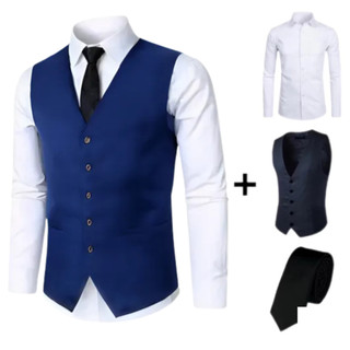 Kit Casamento Camisa Social Branca + Colete Masculino P/ Ternos Social + Gravata - Promoção