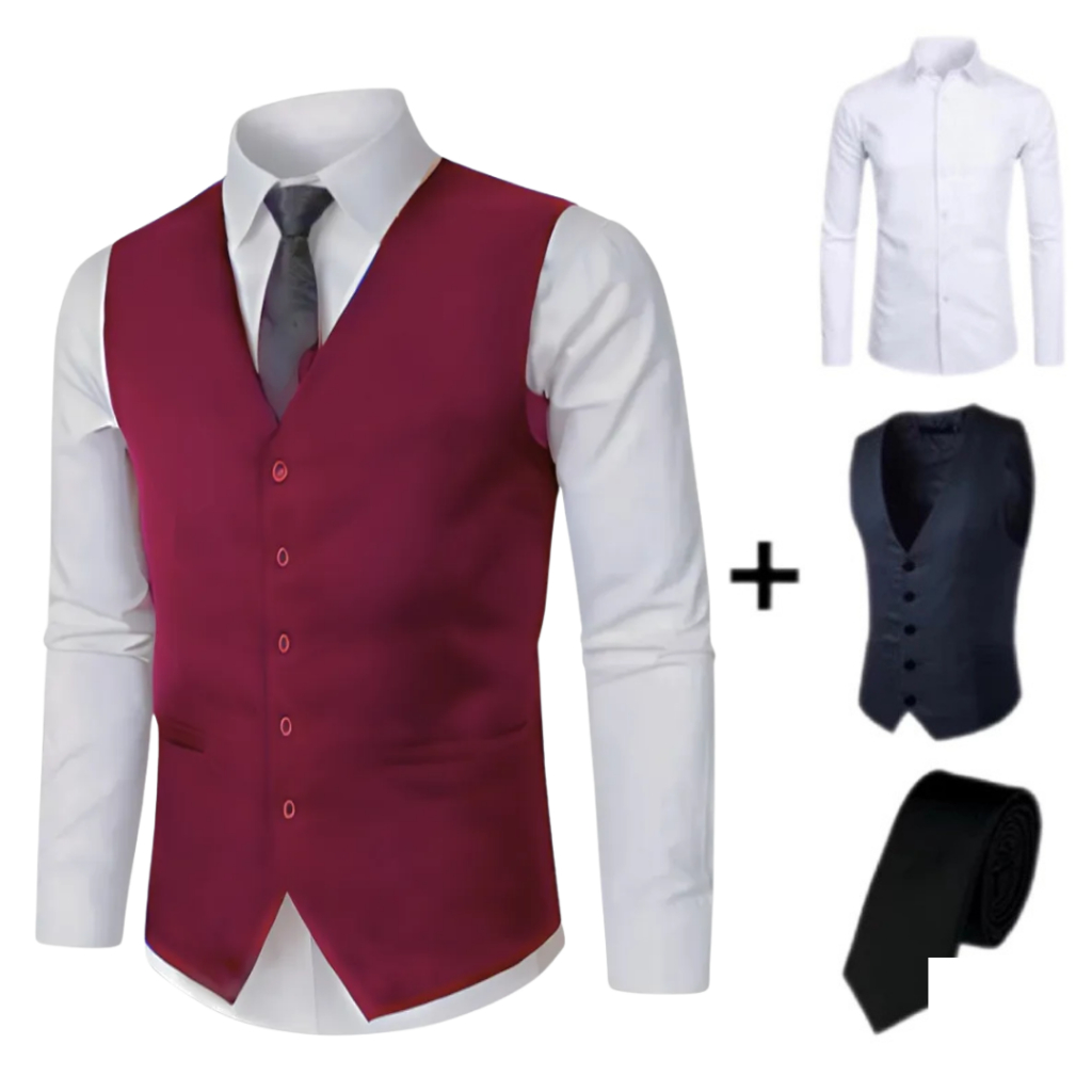 Kit Conjunto Colete Masculino P/ Ternos + Camisa Social P/ Eventos + Gravatas Slim - Envio Imediato