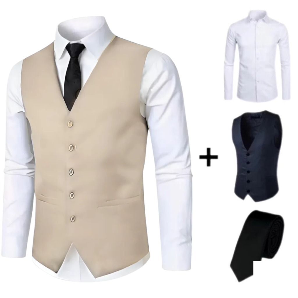 Kit Casamento Colete Social Slim + Camisa Masculina Premium + Gravata Social Premium