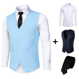 Kit Colete Social Slim + Camisa Masculina Confort + Gravata Premium Varias Cores - Promoção