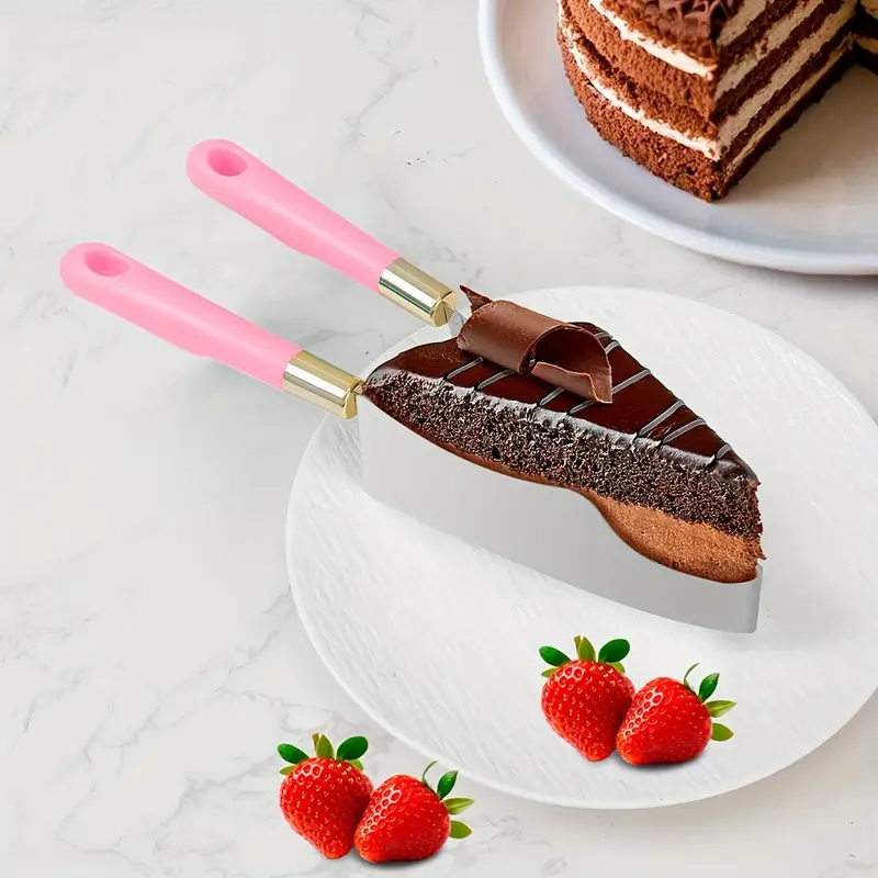 Faca para bolo de 1 peça, fatiador de bolo em aço inoxidável, pegador de bolo com cabo de plástico