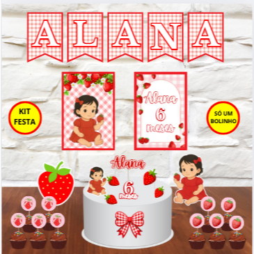 kit só um bolinho morangos moranguinhos menina mesversario baby aniversario personalizado
