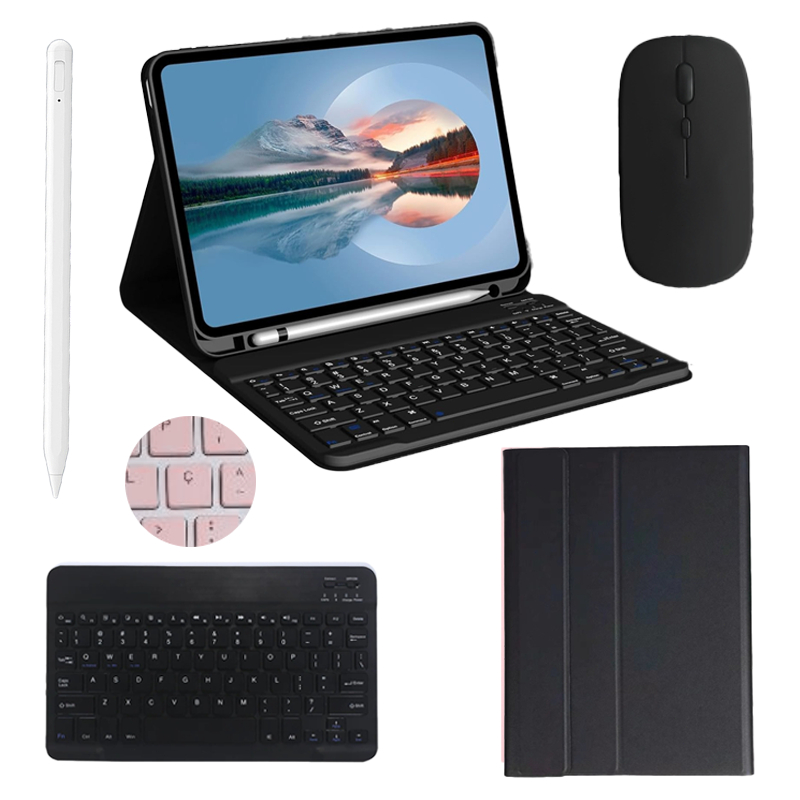 Capa Para Ipad 11ª（A16）/10ª（10.9"）/9ª/Ipad Air11/Air7/Air6 Com Teclado Abnt2（E Tecla Ç）+Caneta Stylus Capacitiva+Mouse