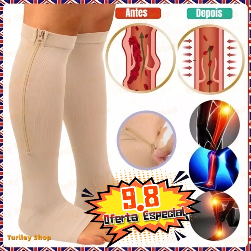 Par S/L Média Compressão Varizes Pernas Cansadas Inchaço Dores 3/4 Zíper 20-30 Mmhg Compressão Unissex-TS