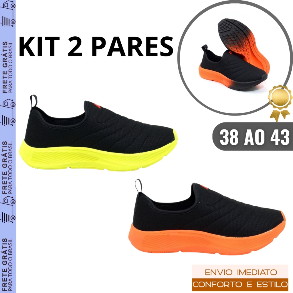 Kit 2 Pares Tênis Tipo Meia Masculino | Leve, Confortável e Ideal para Trabalho e Academia 38 ao 43