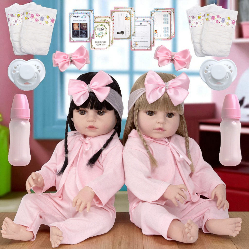 Bebê Reborn Gêmeas Meninas Realista Pode Banho Loira Morena em Oferta na Shopee