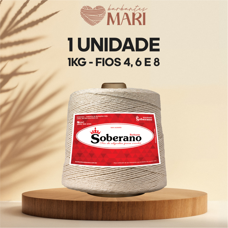 Barbante Soberano Cru 1Kg - Fios N°: 4, 6 e 8
