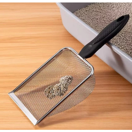 Pá para Areia de Gatos em Aço Inoxidável E Plastico, Pá Higiênica para Gatos (1259)