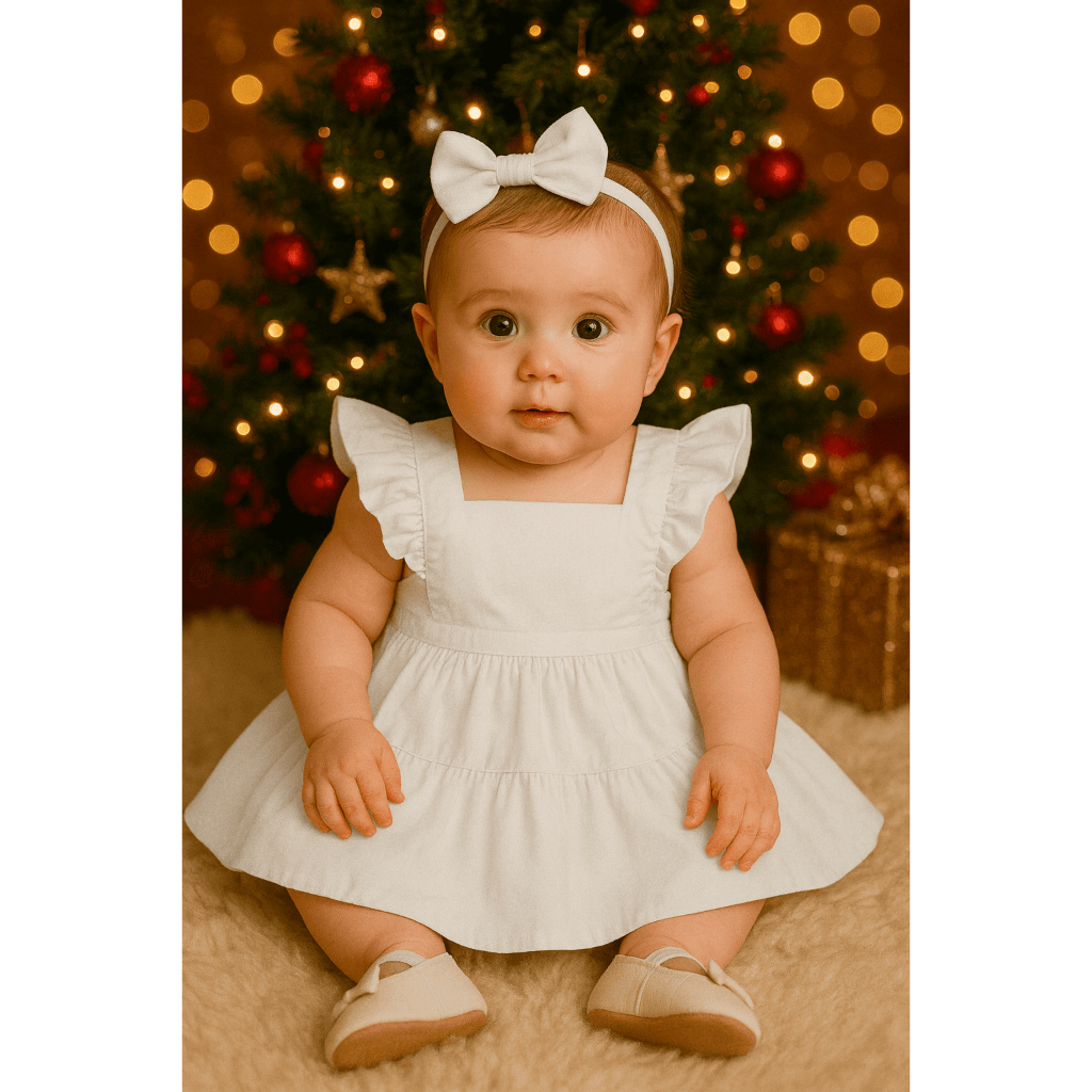 Vestido Infantil Bebê Fofo Manga Bufante Menina Delicado Laço Traseiro Charme Festa Natal Princesa