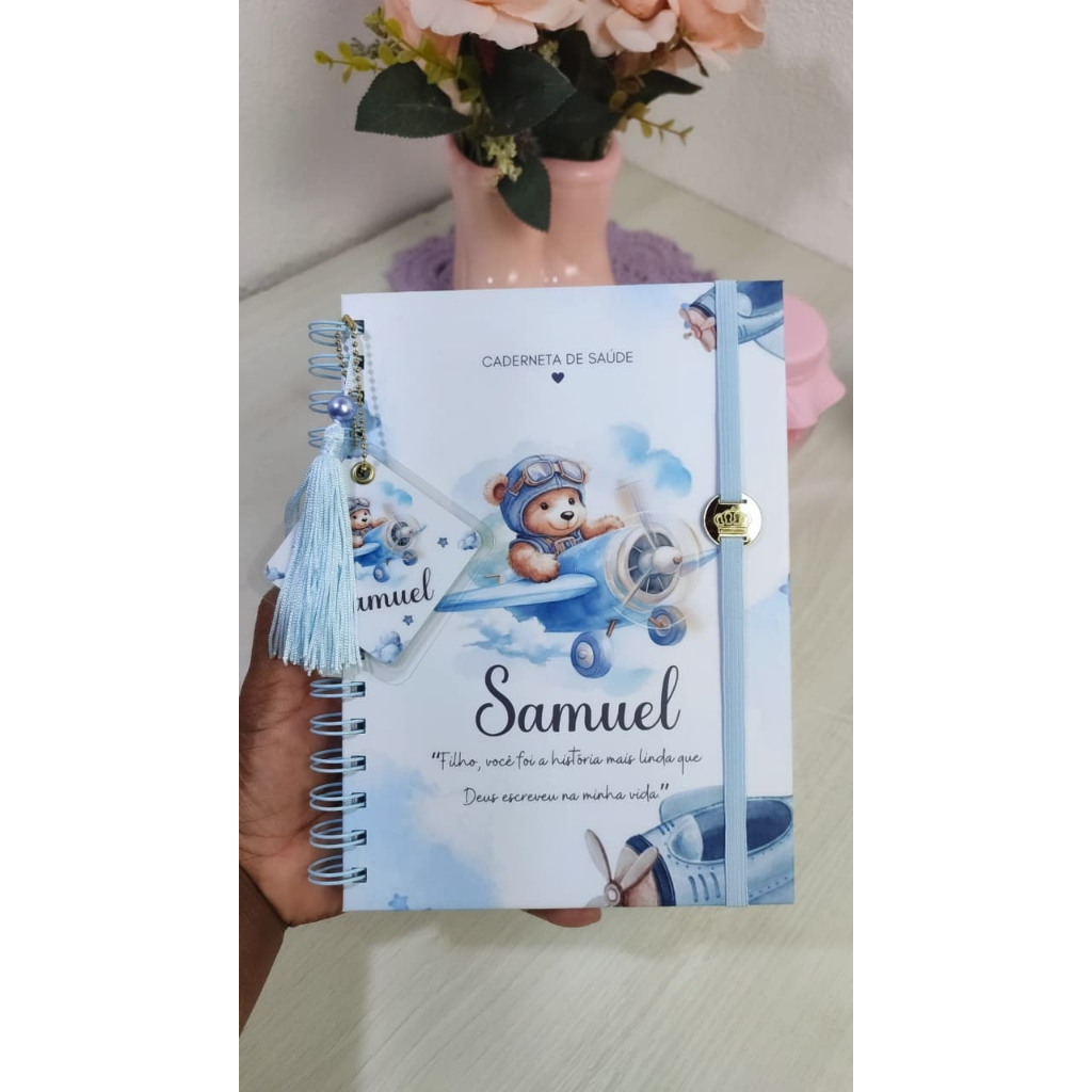 Caderneta de Saúde Personalizada Ursinho aviador Vacinação Consultas Capa Dura com Nome em Oferta na Shopee