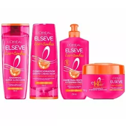 Kit Elseve Liso dos Sonhos Shampoo e Condicionador 200ml + Creme de Pentear 250ml + Creme de Tratamento 300g