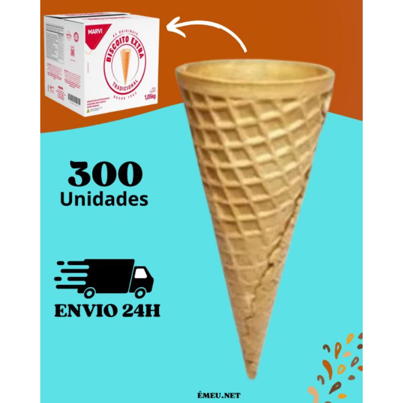 Casquinha Marvi Biscoito EXTRA Cone Doce Sorvete com 300 Unidades em Oferta na Shopee