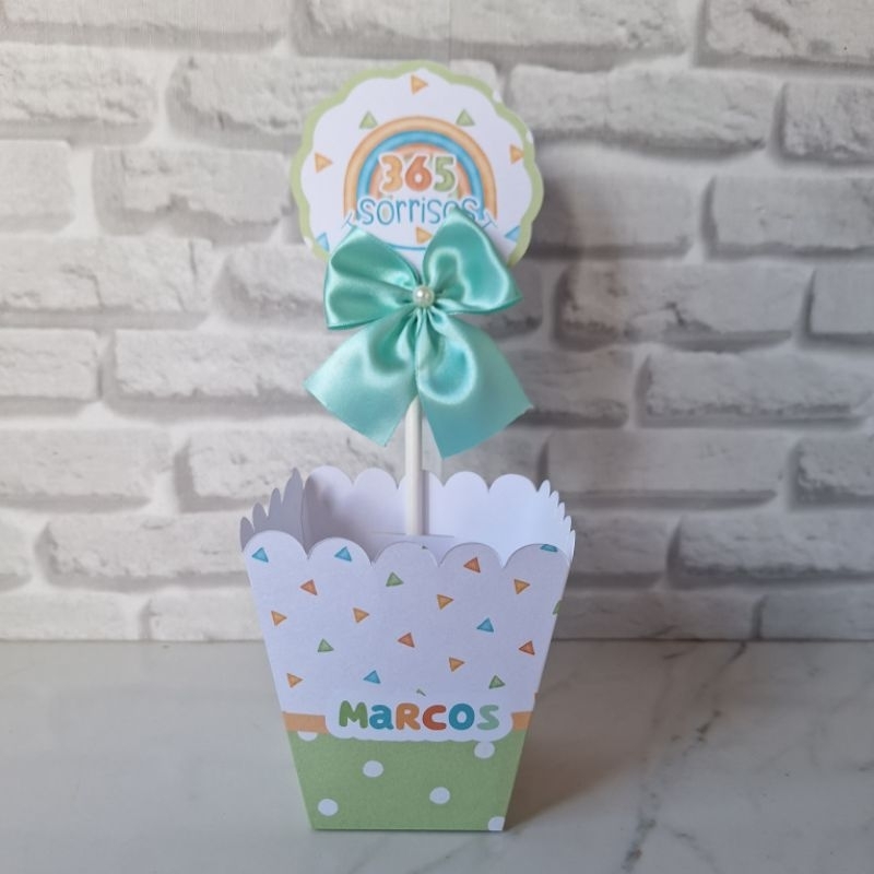 Centros de mesa com Laço 365 Sorrisos - Enfeite de mesa  Lembrancinha Festa Infantil Personalizados(PEGUE E MONTE)
