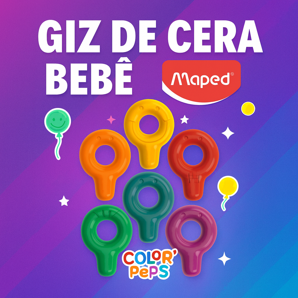Giz de Cera Bebê Color’Peps 6 Cores Maped Fácil de Segurar Primeiros Rabiscos Anatômico Mãos Pequenas