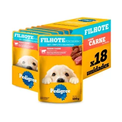 Caixa 18un Ração Úmida Pedigree Cães Filhotes Carne ao Molho 100g