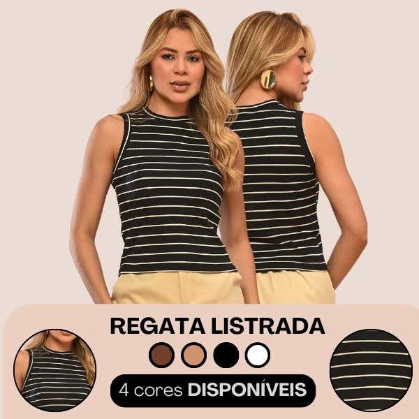 Kit 2 Regatinha Listrada Básica Casual Feminina Canelado Premium Brusinha Listras