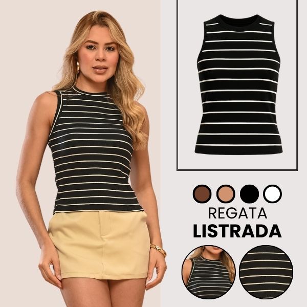 Regatinha Feminina Blusa Listrada Básica Slim Casual Malha Canelada Premium