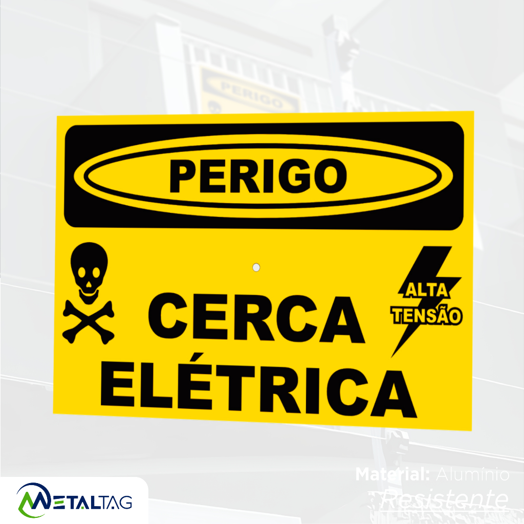 100 Placa Advertência Perigo Cuidado Cerca Elétrica Alumínio