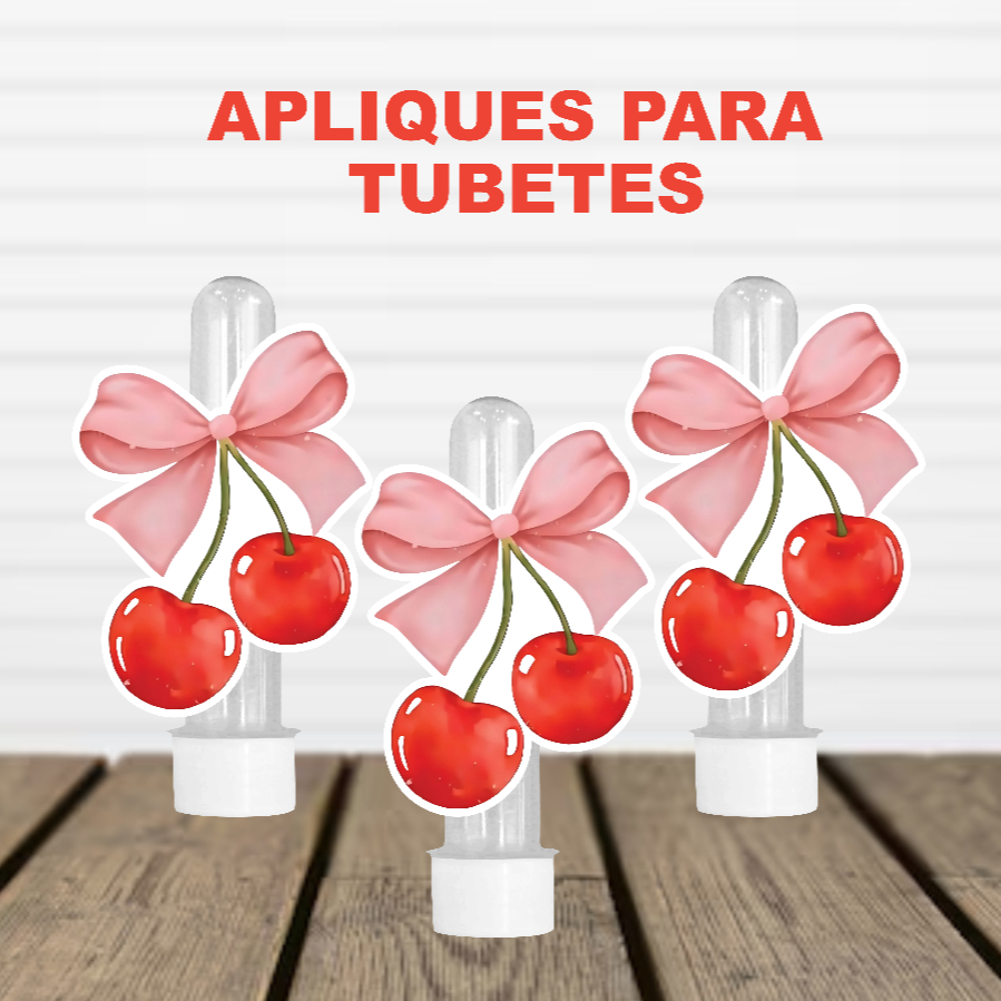 Apliques -  Tags para Tubetes Tema Cerejinha