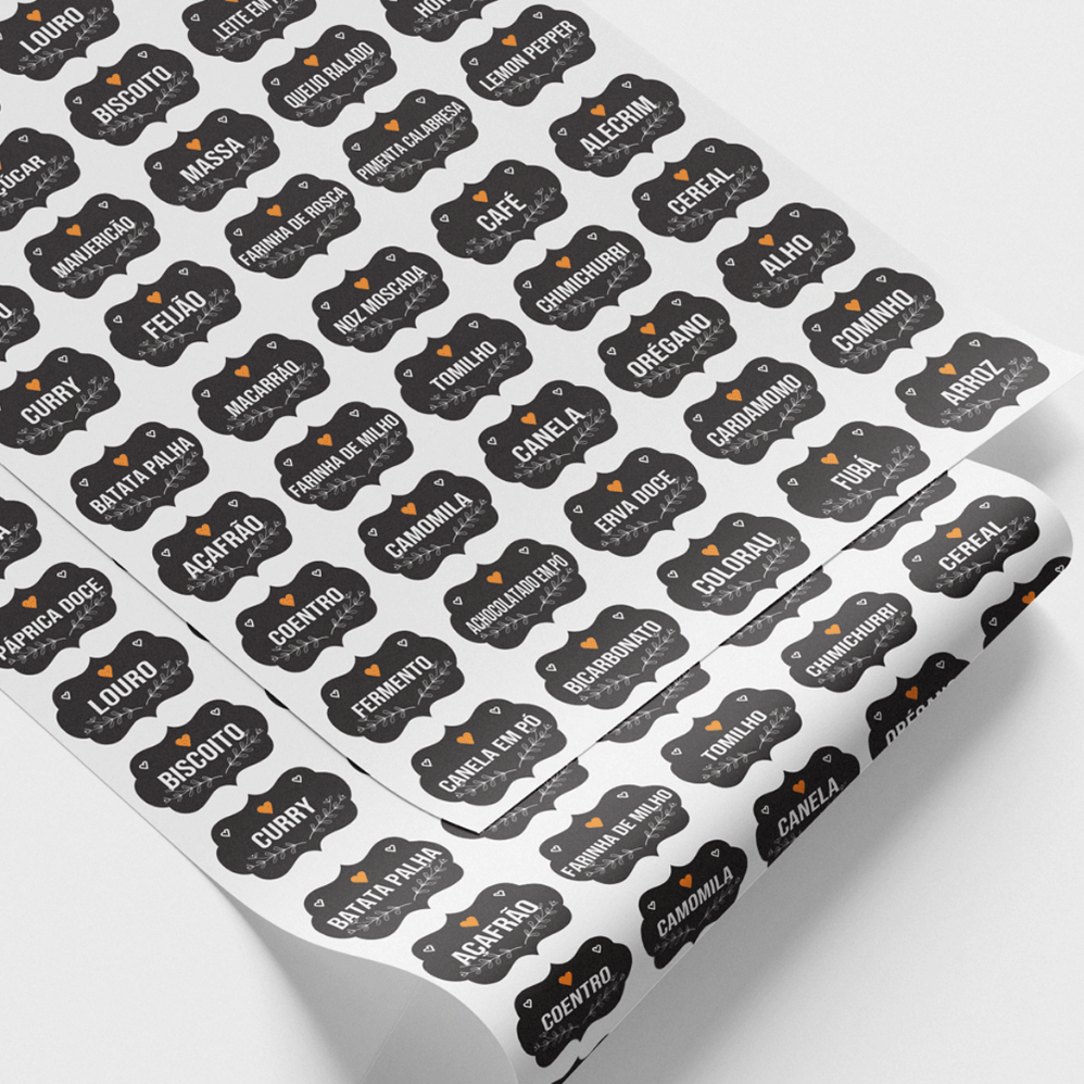 50 Etiquetas Adesivas para Potes de Mantimentos Organizadores de Temperos e Condimentos