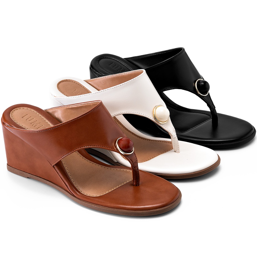 Sandália Feminina Lumiss Anabela De Dedo Bico Redondo Enfeite Esfera