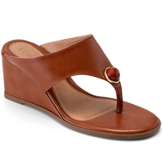 Sandália Feminina Lumiss Anabela De Dedo Confortável Enfeite Esfera Bico Redondo Caramelo em Oferta na Shopee